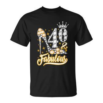 Funny Gift 40 Fabulous 40 Years Gift 40Th Birthday Diamond Crown Shoes Gift Unisex T-Shirt - Monsterry DE