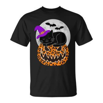 Funny Halloween Cute Witch Cat Leopard Pumpkin Women Unisex T-Shirt - Seseable