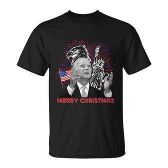 Funny Joe Biden Merry Christmas In July Usa Flag 4Th Of July Unisex T-Shirt - Monsterry