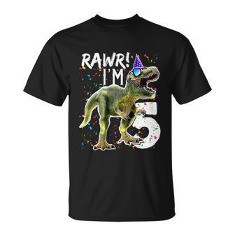 Funny Kids Rawr Im 5 5Th Birthday Party Gift T Rex Dinosaur Gift For Boys Gift Tshirt Unisex T-Shirt - Monsterry