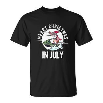 Funny Merry Christmas In July Santa On A Jetski Summer Unisex T-Shirt - Monsterry