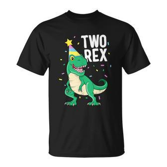 Funny Two Rex 2Nd Birthday Boy Gift Trex Dinosaur Party Happy Second Gift Unisex T-Shirt - Monsterry