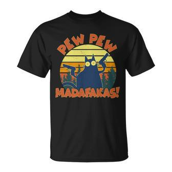Funny Vintage Pew Pew Madafakas Gun Cat Tshirt Unisex T-Shirt - Monsterry AU