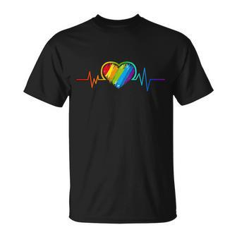 Gay Pride Rainbow Heartbeat Pulse Tshirt Unisex T-Shirt - Monsterry DE