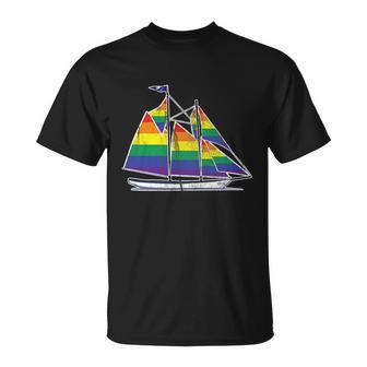 Gay Pride Sailboat Lgbt Lgbtq Rainbow Flag Unisex T-Shirt - Monsterry