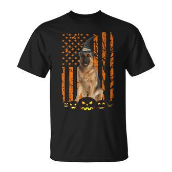 German Shepherd Dog Pumpkin American Flag Witch Halloween T-shirt - Thegiftio UK