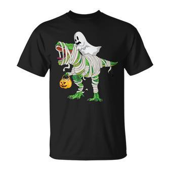 Ghost Riding T Rex Mummy Dinosaur Halloween Unisex T-Shirt - Seseable