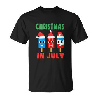 Gift For Christmas In July Ice Pops In Santa Hat Unisex T-Shirt - Monsterry