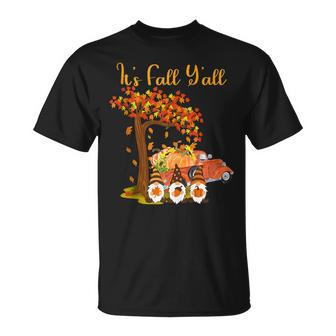 Gnomes Its Fall Yall Truck Pumpkin Tree Autumn Halloween Unisex T-Shirt - Seseable