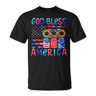 God Bless America For Women Patriotic 4Th Of July Sunflower Unisex T-Shirt - Seseable