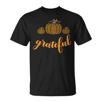 Grateful Leopard Print Pumpkin Fall Autumn Thanksgiving T-shirt - Thegiftio UK