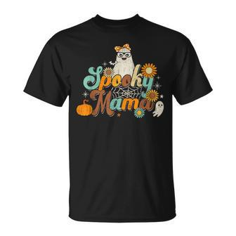 Groovy Spooky Mama Ghost Boo Halloween Costume Retro Hippie V2 Unisex T-Shirt - Seseable