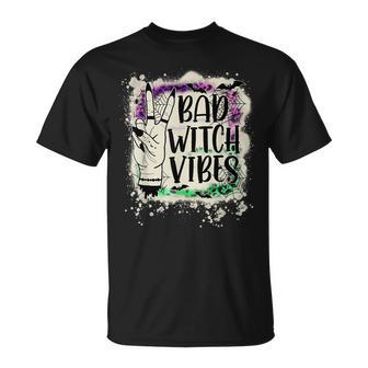 Halloween Bad Witch Vibes Peace Hand Sign Halloween Bleached Unisex T-Shirt - Seseable