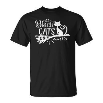 Halloween Black Cats Only - White Version Design Men Women T-shirt Graphic Print Casual Unisex Tee - Seseable