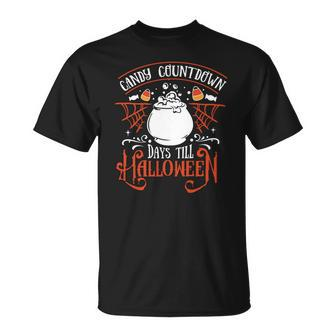 Halloween Candy Countdown Days Till Halloween - Orange And White Men Women T-shirt Graphic Print Casual Unisex Tee - Seseable
