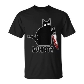 Halloween Cat What Bloody Knife T-shirt - Thegiftio UK