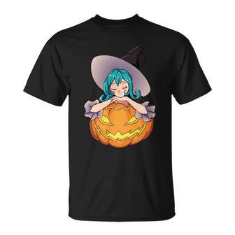 Halloween Cute Anime Witch Pumpkin Unisex T-Shirt - Monsterry