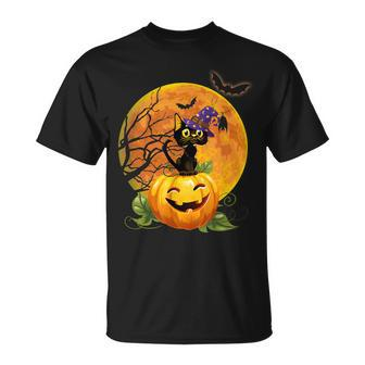 Halloween Cute Witch Cat Mom Pumpkin Moon Spooky Cat Unisex T-Shirt - Seseable