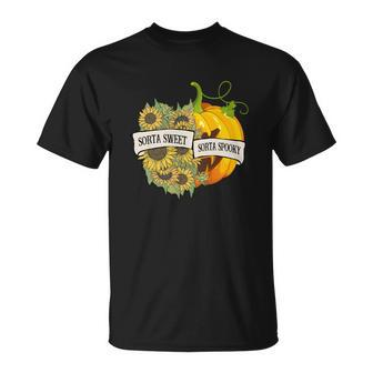Halloween Sorta Sweet Sorta Spooky Pumpkin Sunflower Unisex T-Shirt - Seseable