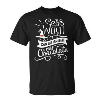 Halloween This Witch Can Be Bribed With Chocolate White And Orange Men Women T-shirt Graphic Print Casual Unisex Tee - Seseable