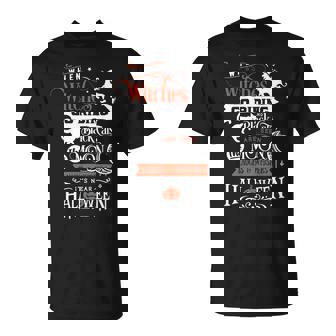 Haloween When Witches Go Riding And Black Cat Are Seen White And Orange T-Shirt Graphic Print Casual Tee T-Shirt - Thegiftio