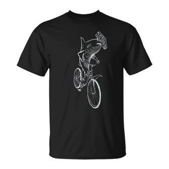 Hammerhead Shark Riding Bicycle Tshirt Unisex T-Shirt - Monsterry DE
