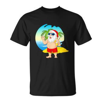 Happy Christmas In July 2022 Santa Hawaiian Beach Unisex T-Shirt - Monsterry