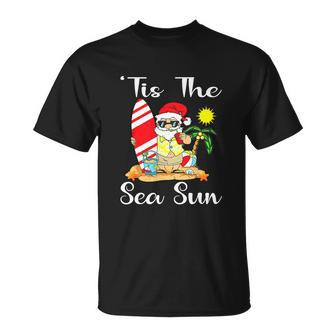 Happy Christmas In July Santa Surfing Lake Party Unisex T-Shirt - Monsterry