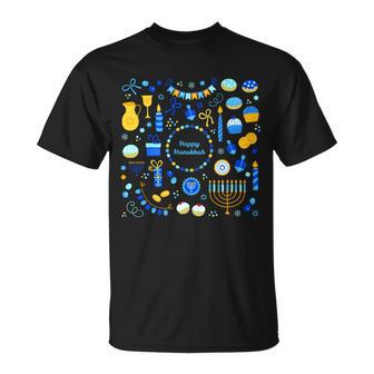 Happy Hanukkah Dreidel Star Of David Menorah Mashup Unisex T-Shirt - Monsterry DE