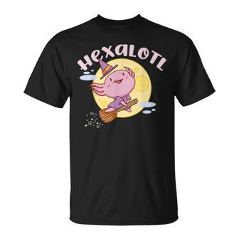 Hexalotl Funny Axolotl Witch Halloween Kawaii Meme Unisex T-Shirt - Seseable