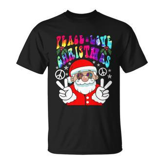 Hippie Santa Peace Love Christmas Rainbow Groovy T-shirt - Thegiftio UK