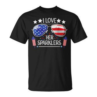 I Love Her Sparklers Matching Couple 4Th Of July Sunglasses Unisex T-Shirt - Seseable