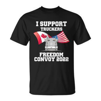 I Support Truckers Freedom Convoy 2022 Usa Canada Flags Unisex T-Shirt - Monsterry