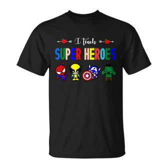I Teacher Super Heroes Cute Superhero Characters Tshirt Unisex T-Shirt - Monsterry