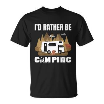 Id Rather Be Camping Rv Van Camping Saying Happy Camper Bear T-shirt - Thegiftio UK