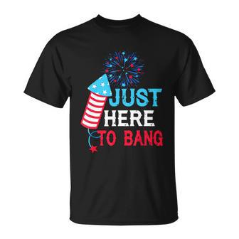 Im Just Here To Bang Funny 4Th July American Flag Unisex T-Shirt - Monsterry