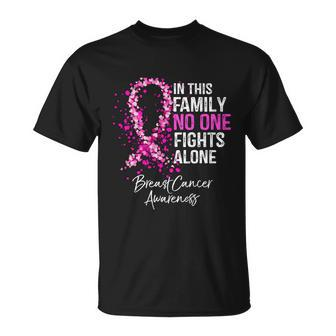 In This Family No One Fights Alone Breast Cancer Awareness Gift Unisex T-Shirt - Monsterry