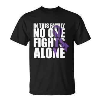 In This Family No One Fights Alonecute Giftpancreatic Cancer Ribbon Gift Unisex T-Shirt - Monsterry