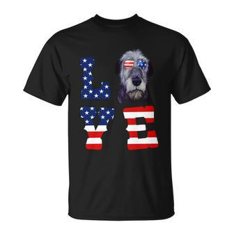 Irish Wolfhound Love Dog American Flag 4Th Of July Usa Funny Gift Unisex T-Shirt - Monsterry UK
