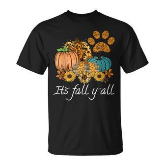 Its Fall Yall Leopard Pumpkin Autumn Dog Paw Halloween Unisex T-Shirt - Seseable