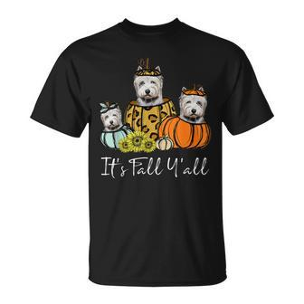 Its Fall Yall Westie Dog Leopard Pumpkin Falling Autumn T-shirt