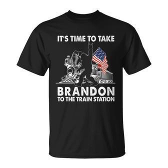 Its Time To Take Brandon To The Train Station Bigfoot Usa Flag Unisex T-Shirt - Monsterry