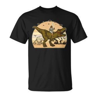 Jesus Riding T-Rex Dinosaur Funny Vintage Unisex T-Shirt - Monsterry UK