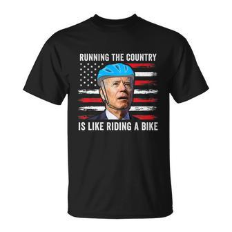 Joe Biden Falling Off His Bicycle Biden Falls Off Bike America Flag T-shirt
