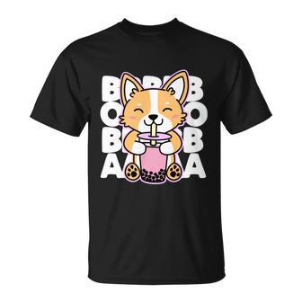 Kawaii Boba Cute Anime Dog Corgi Kawaii Tea Drjnk Dark Unisex T-Shirt - Monsterry