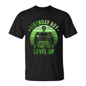 Kids 9Th Birthday Boy Time To Level Up 9 Years Old Boys Cool Gift Unisex T-Shirt - Monsterry