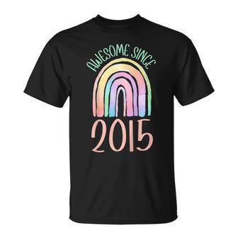 Kids Awesome Since 2015 7Th Birthday Pastel Boho Rainbow Unisex T-Shirt - Seseable