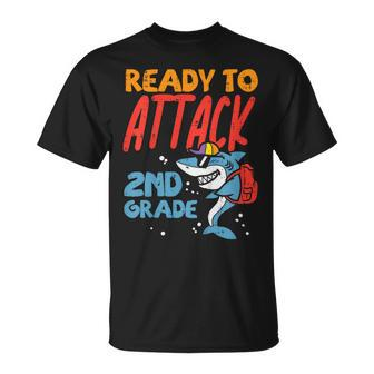 Kids Ready To Attach 2Nd Grade Shark First Day Of School Back To School Unisex T-Shirt - Seseable