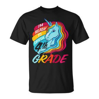 Kids Ready To Crush 4Th Grade Beautiful Rainbow Unicorn Girls Unisex T-Shirt - Seseable