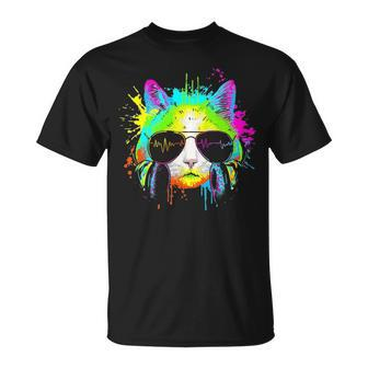 Kitty Colorful Rainbow Rave Music Dj Party Cat T-shirt - Thegiftio UK